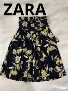 ①ザラ　ZARA　花柄フレアスカート ベルト付きのサムネイル