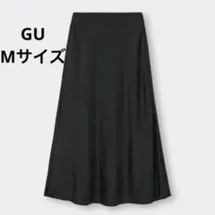 GU ジーユー サテンロングフレアスカート 黒 ブラック ウエストゴム Mサイズ