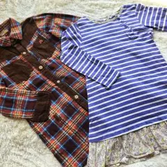 【120cm】セラフ チェック柄 ストライプ ワンピースセット 女の子