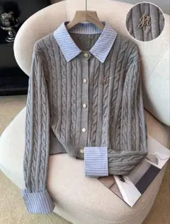 SHEIN レイヤード風ニットカーディガン グレー