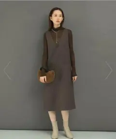 ノースリーブダークブラウンワンピース