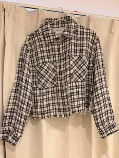 ZARA ツイード風 チェック柄 クロップドジャケットのサムネイル