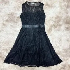 レースワンピース ブラック ノースリーブ ひざ丈 発表会M