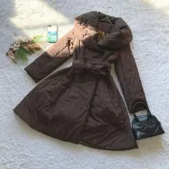 ✨1点限り✨ 中綿ロングコート 柄裏地 ベルト付 XL 冬 個性的 通勤コーデ