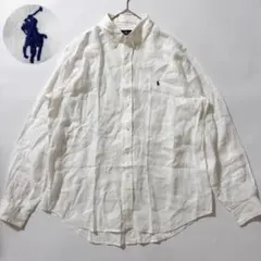 希少サイズ☆ラルフローレン 刺繍ロゴ BD 麻 リネンシャツ 長袖 XL