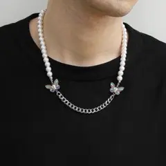 バタフライ 蝶モチーフ パールネックレス