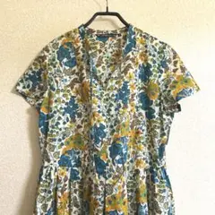 美品✨レサージュ タックスリーブシャツ 花柄 レーヨン イエロー 