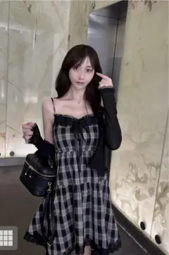 ブラックチェックキャミワンピース(F)