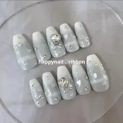 ネイルチップ ワンホン キラキラ ハート リボン ガーリー 韓国 量産型 .