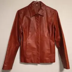 韓国製 ラムレザー ボタン式 ジャケット サイズ9 レッド系 羊皮