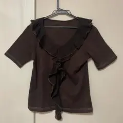 エルロデオ フリル付き　ブラウン　半袖カットソーのサムネイル