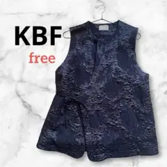 KBF ケービーエフ ネイビー ジャガード ベスト フリー ジレ 美品 リボン