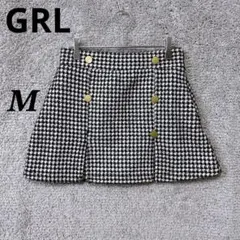 3834. GRL グレイル ミニスカート M ブラック 金ボタン 千鳥格子