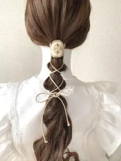 インド刺繍リボンのポニーフックヘアアクセサリーのサムネイル