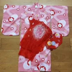女の子用浴衣セット　ゆかた　兵児帯　和装巾着バッグ　3点でお買得　昭和レトロ