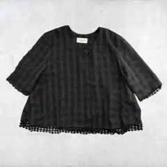 カーディガン レディース ブラック デザイン ジャガード 日本製 ショート丈のサムネイル