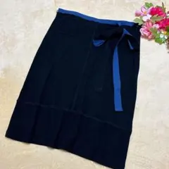 【SONIA RYKIEL ソニアリキエル】ひざ丈スカート 紐リボン付き黒 Ｍのサムネイル