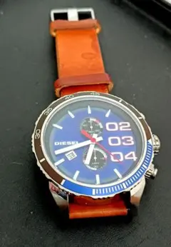 DIESEL 青茶色レザー腕時計