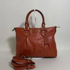 2512-261｜美品｜コーチ 2WAYハンドバッグ エナメルレザー オレンジ