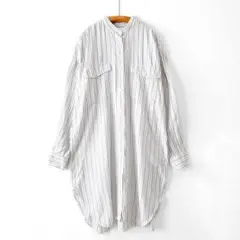 美品 アーバンリサーチ バンドカラーチュニックシャツ ストライプ ゆったり