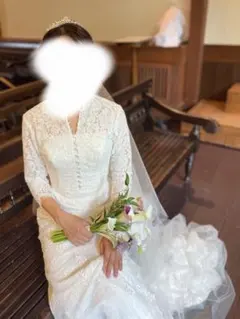 【挙式〜披露宴で印象チェンジ】ウェディングボレロ 長袖レース くるみボタン