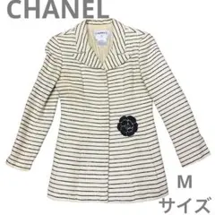 美品】シャネル ジャケット ツイード カメリア ボーダー スパンコール 