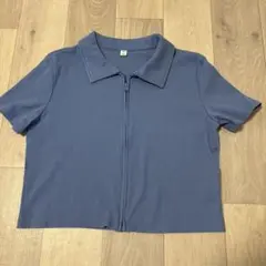 GU リブ フルジップ ポロシャツ ブルー L