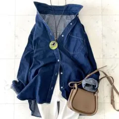 美品 アーバンリサーチドアーズ デニム レギュラーカラーシャツ インディゴブルー