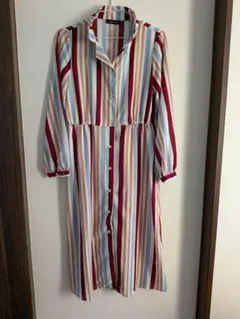 ストライプシャツ　ストライプロングシャツ　ロングワンピース