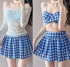 星柄トップス付レースアップリボン　タックフリルスカートビキニ3点セット