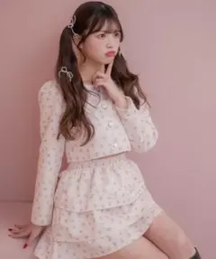 【ems excite】花柄フリルジャケットセットアップ