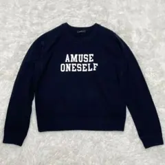 コムサイズム　ダークネイビー クルーネックセーター 長袖　ロゴニット　【L】