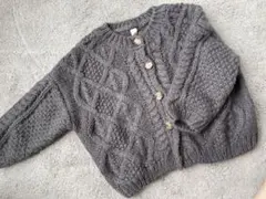 韓国こども服　グレー ケーブル編み カーディガン 90