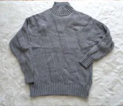 ケーブルニット タートルネック セーター グレー レディース