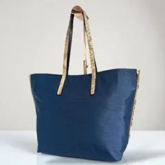 未使用級　ヴィアドアン　A4可　トートバッグ　ナイロン　パイソン　肩掛　ネイビー