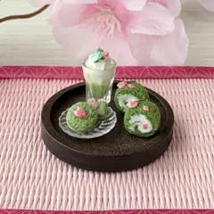 フェイクスイーツ 桜 と 抹茶 の ロールケーキ クッキー 抹茶ラテ