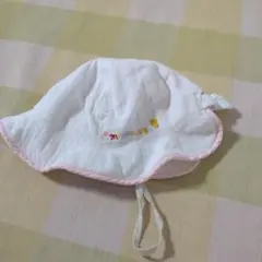 ミキハウス ベビー帽子 ひよこ柄 ホワイト×ピンク