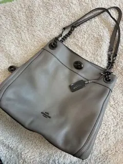 【COACH】グレー レザー ショルダーバッグ