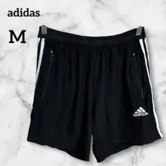 adidas【M】アディダス ブラック 3本ライン プリントロゴ ハーフパンツ