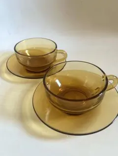 【アデリア】アデレックス アンバーガラス カップ＆ソーサー 2個セット レトロ