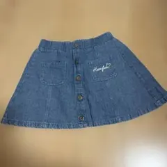 デニムブルー ボタン付きスカート (刺繍あり)