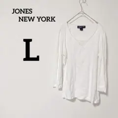 美品✨JONES NEW YORK 【L】ホワイト 七分袖カットソー　レース