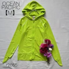 オーシャンパシフィック　フルジップパーカー　蛍光色 指穴　派手色　黄緑【M】