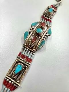 p*❢様 ターコイズ コーラル シルバーブレスレット 約20cm