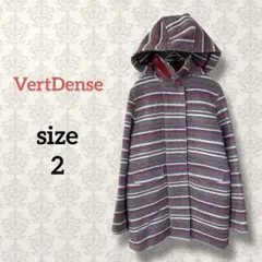 ヴェールダンス【2】マルチボーダーフード付きウールコート 比翼ボタン 日本製