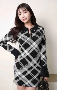 LIP SERVICE フェザーカラーチェックニットワンピース