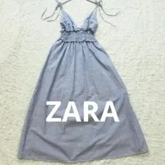 【ザラ】ZARA キャミワンピース 肩リボン ストライプ ワンピース　ギャザー