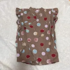 茶色 水玉模様 甚平 70サイズ
