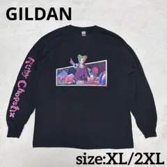 GILDAN ブラック 両面&右袖ロゴ XL/2XL ロングスリーブTシャツ 黒