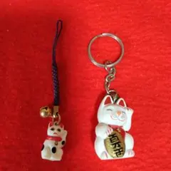 招き猫　根付とキーホルダー